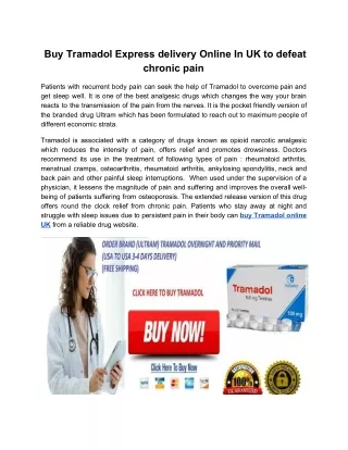 Buy Tramadol Express delivery Online In UK to defeat chronic pain