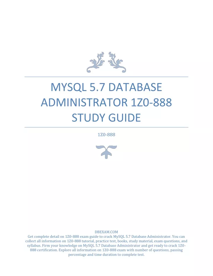 mysql 5 7 database administrator 1z0 888 study