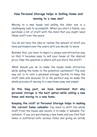how personal storage helps in selling home