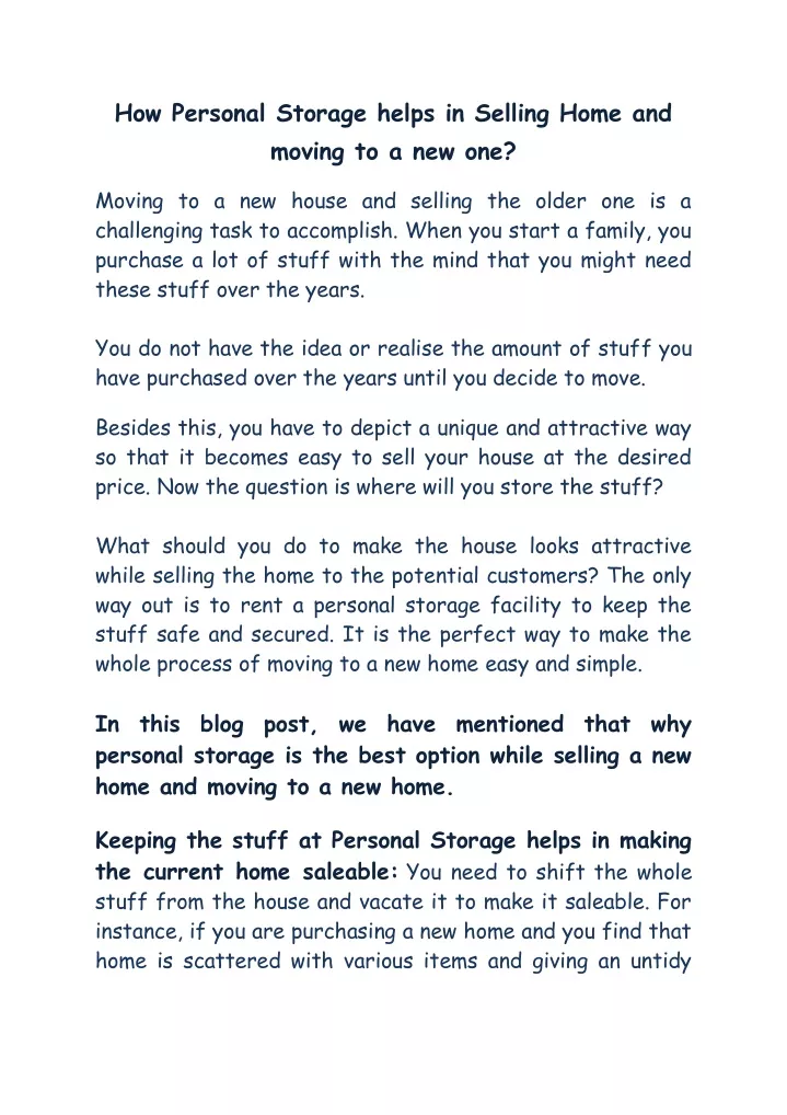 how personal storage helps in selling home