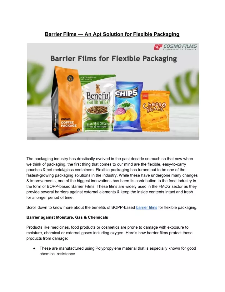 barrier films an apt solution for flexible