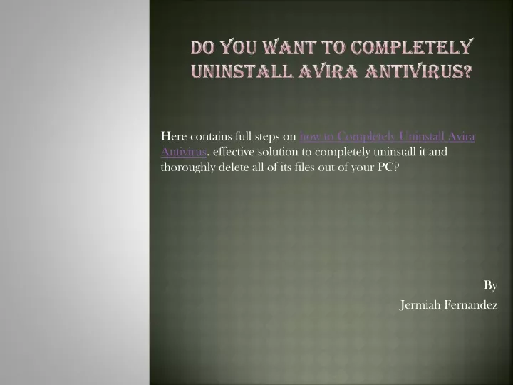 do you want to completely uninstall avira antivirus