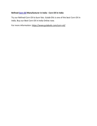 refined corn oil manufacturer in india corn