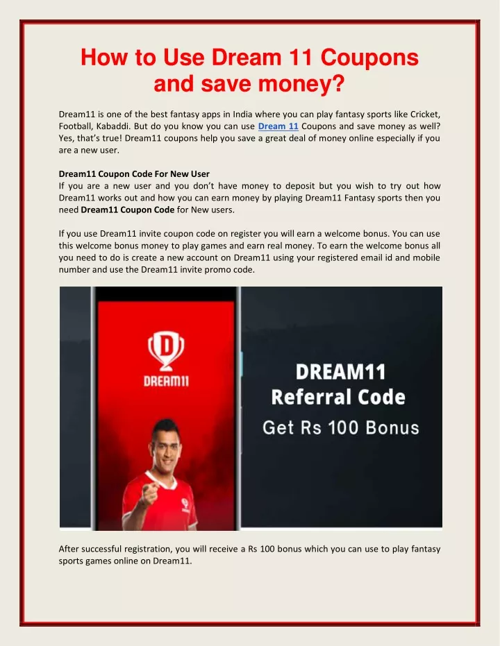 how to use dream 11 coupons and save money
