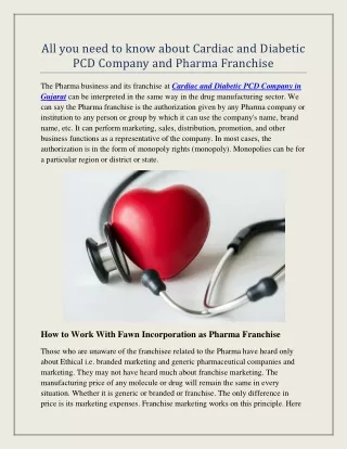 All you need to know about Cardiac and Diabetic PCD Company and Pharma Franchise