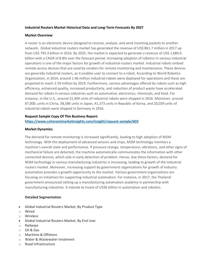 industrial routers market historical data