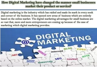 How Digital Marketing have changed the manner small businesses market their product or service?