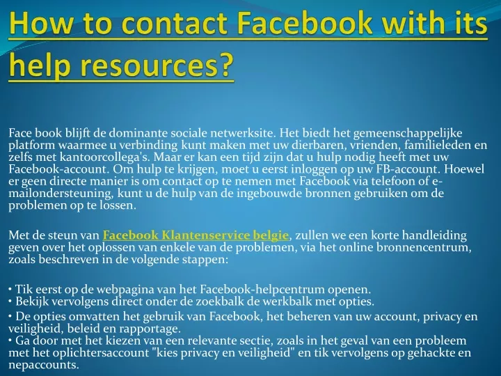 how to contact facebook with its help resources