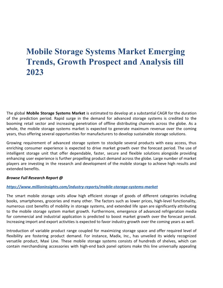 mobile storage systems market emerging trends