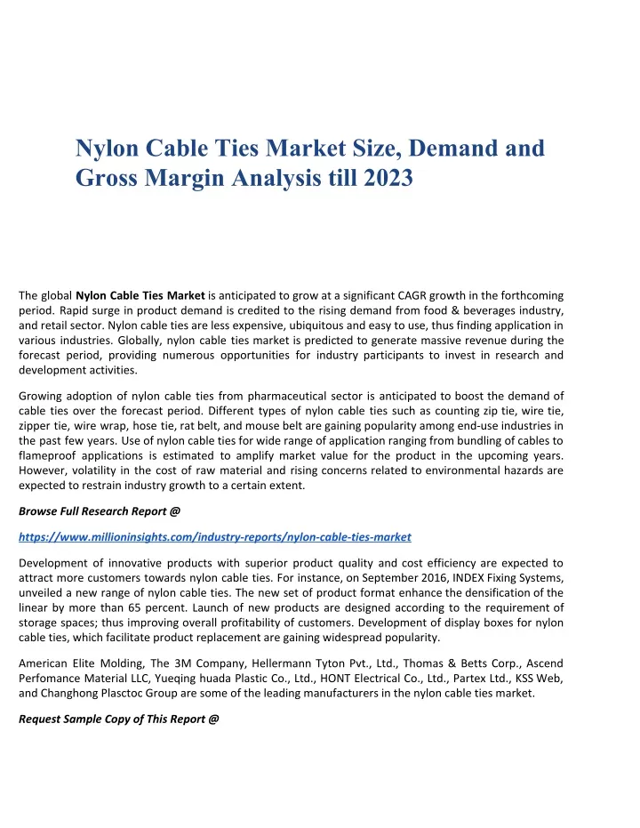 nylon cable ties market size demand and gross