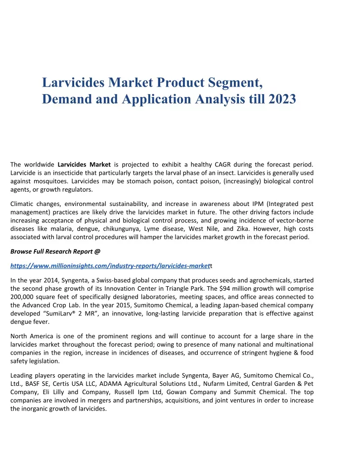 larvicides market product segment demand