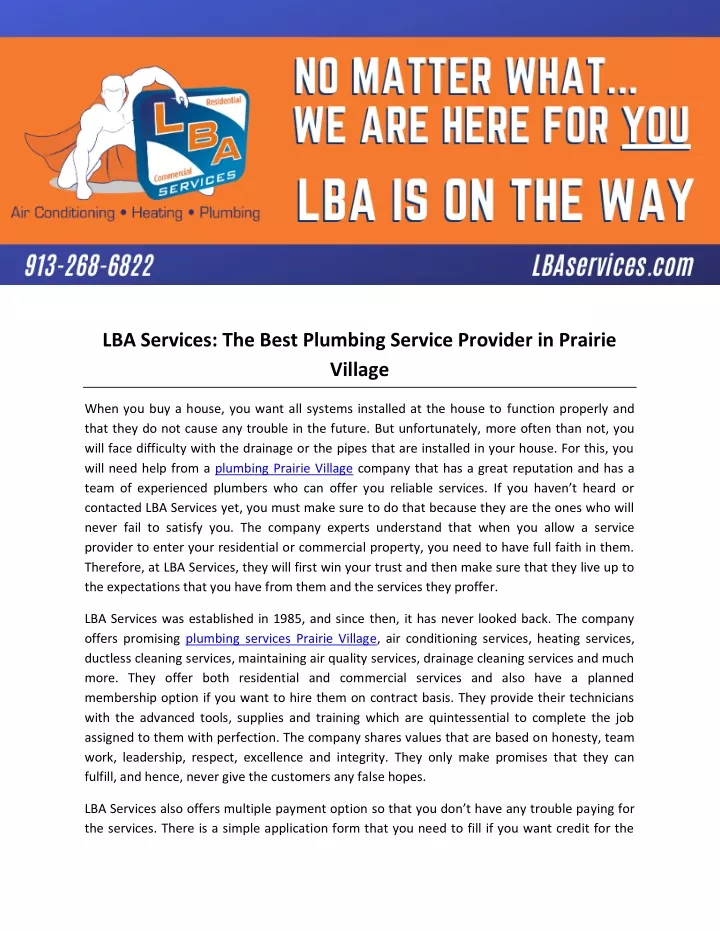 lba services the best plumbing service provider