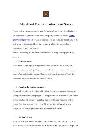 why should you hire custom paper service