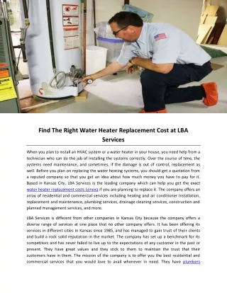 Find The Right Water Heater Replacement Cost at LBA Services