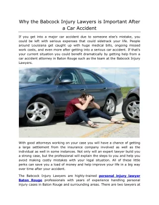 Why the Babcock Injury Lawyers is Important After a Car Accident