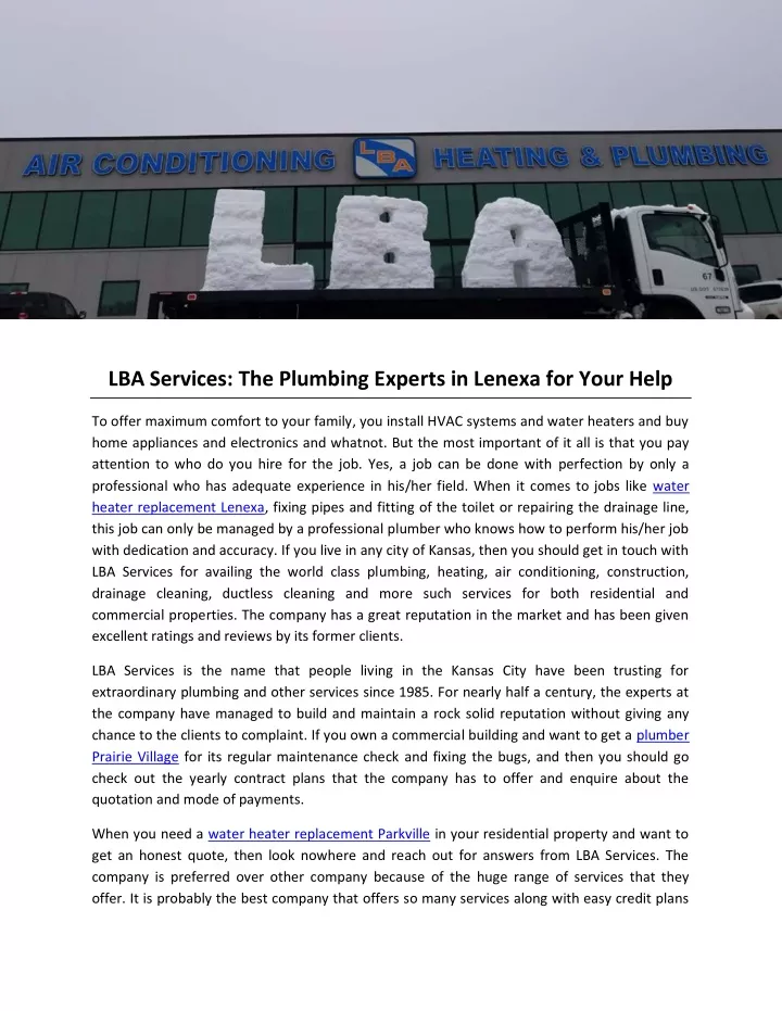 lba services the plumbing experts in lenexa
