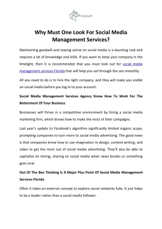 Why Must One Look For Social Media Management Services?