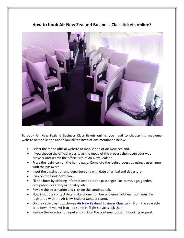 how to book air new zealand business class