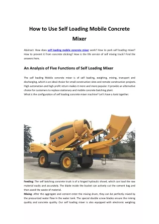 how to use self loading mobile concrete