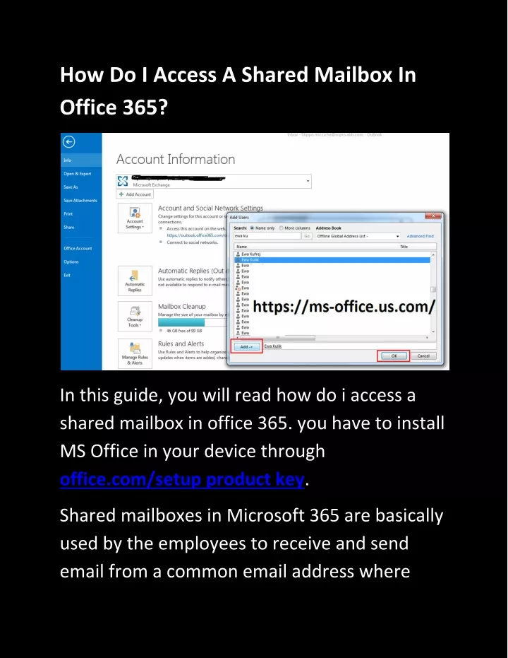 how do i access a shared mailbox in office 365