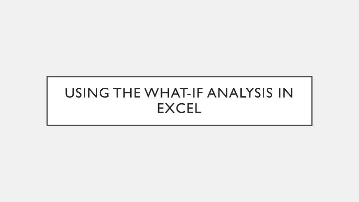 using the what if analysis in excel