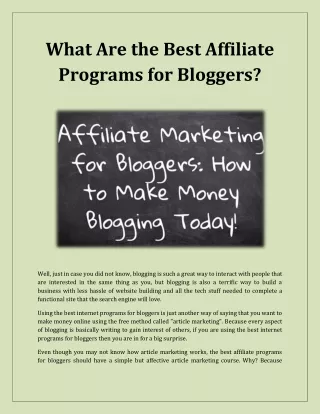 Affiliate Marketing For Bloggers