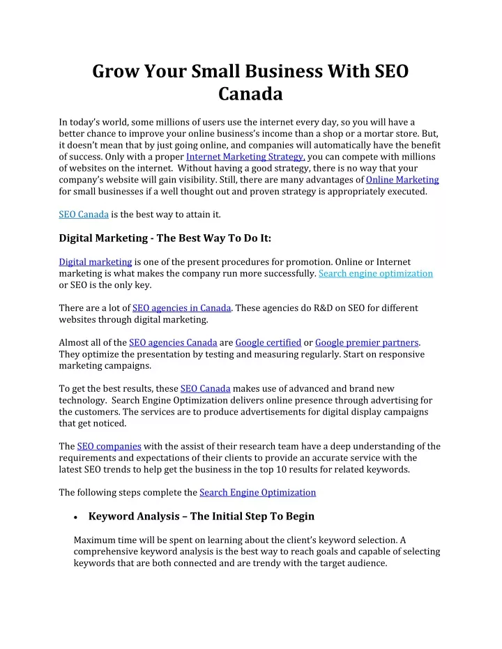 grow your small business with seo canada in today