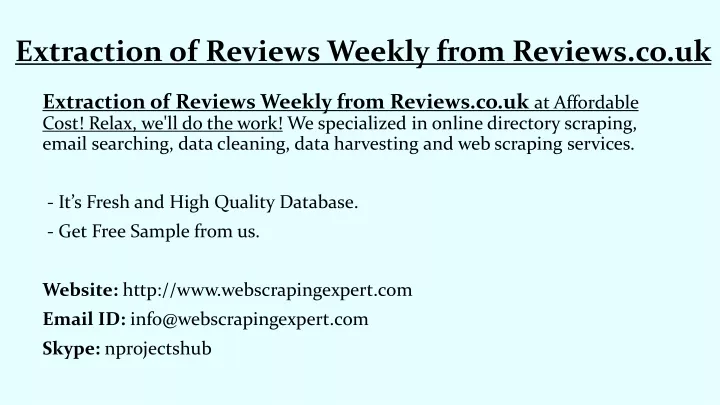 extraction of reviews weekly from reviews co uk