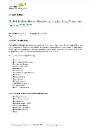 Patient Home Monitoring Market Size, Status and Forecast 2020-2026