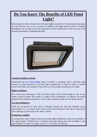 Do You Know The Benefits of LED Panel Light