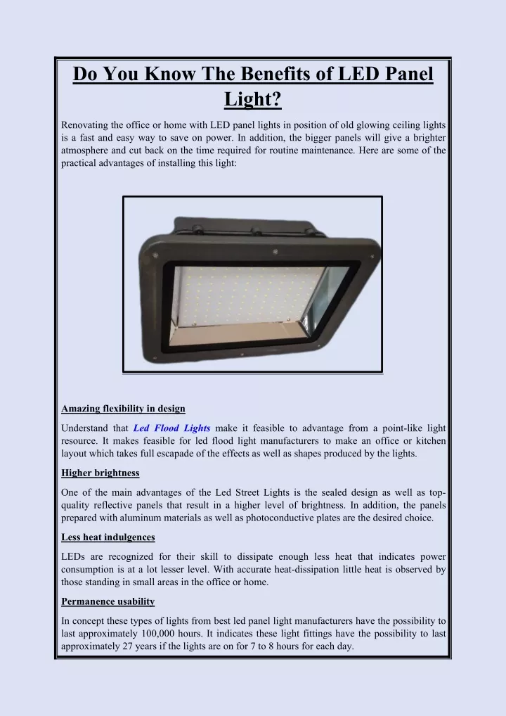 do you know the benefits of led panel light