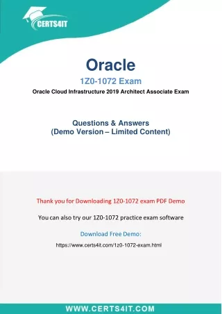 Valid Oracle 1Z0-1072 Exam Dumps - 1Z0-1072 Exam Questions with Passing Assurance
