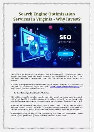 Search Engine Optimization Services in Virginia - Why Invest?