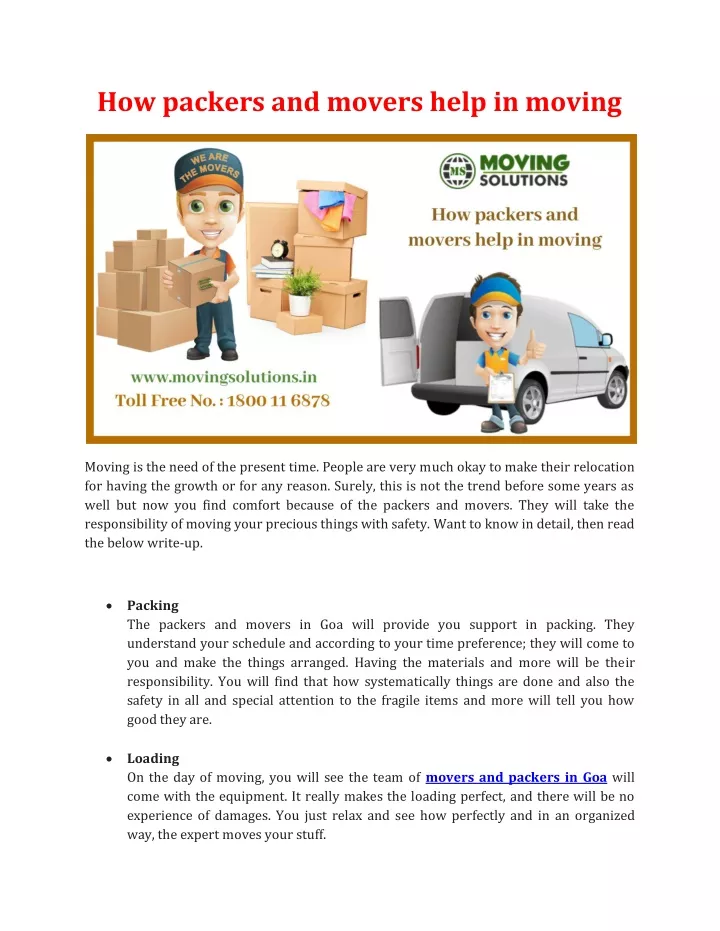 how packers and movers help in moving