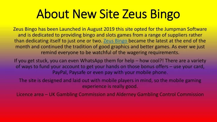 about new site zeus bingo