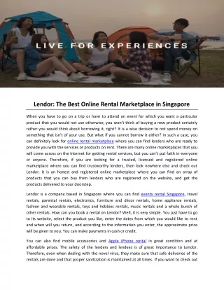Lendor: The Best Online Rental Marketplace in Singapore