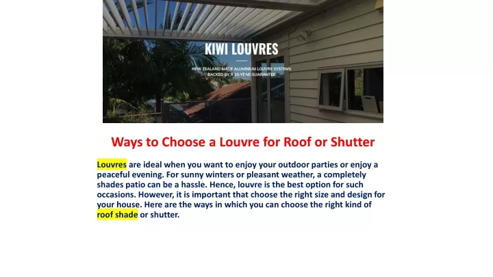 ways to choose a louvre for roof or shutter