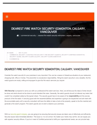 DEAREST FIRE WATCH SECURITY EDMONTON, CALGARY, VANCOUVER