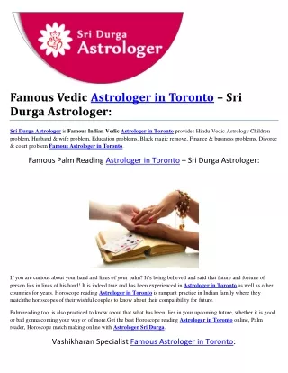 Famous Vedic Astrologer in Toronto – Sri Durga Astrologer:
