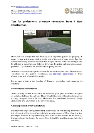 Tips for professional driveway renovation from 5 Stars Construction