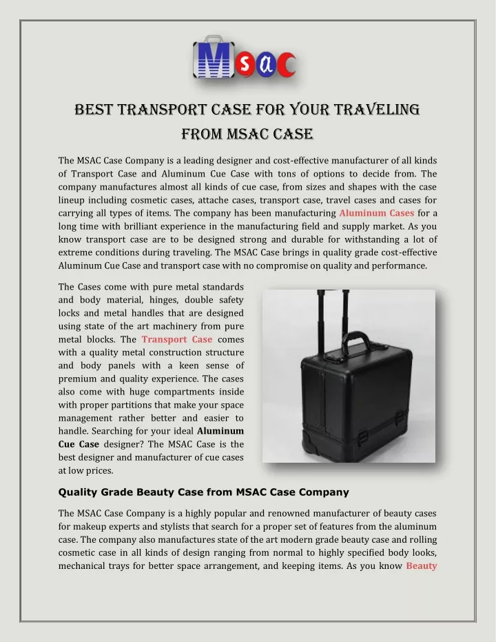 best transport case for your traveling from msac