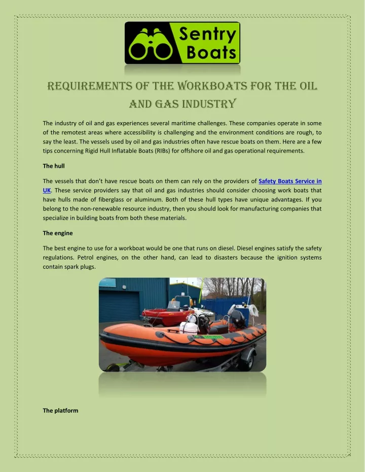 requirements of the workboats