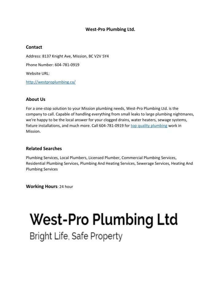 west pro plumbing ltd