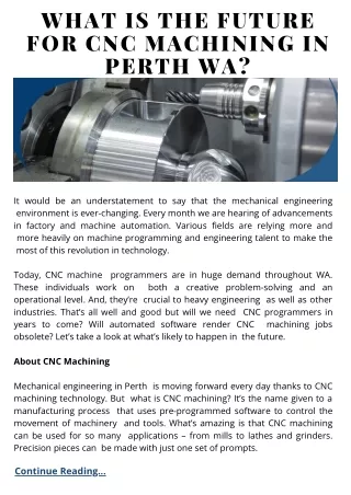 What Is The Future For CNC Machining in Perth WA?