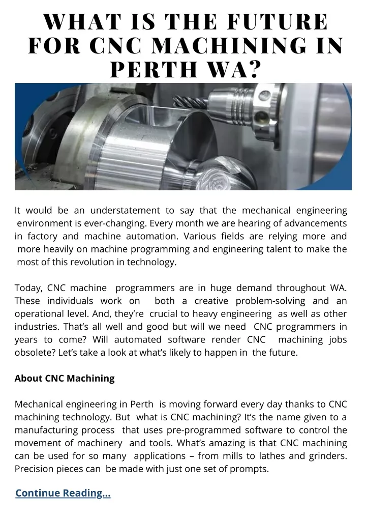 what is the future for cnc machining in perth wa