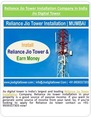 Reliance Jio Tower Installation Company in India - Jio Digital Tower