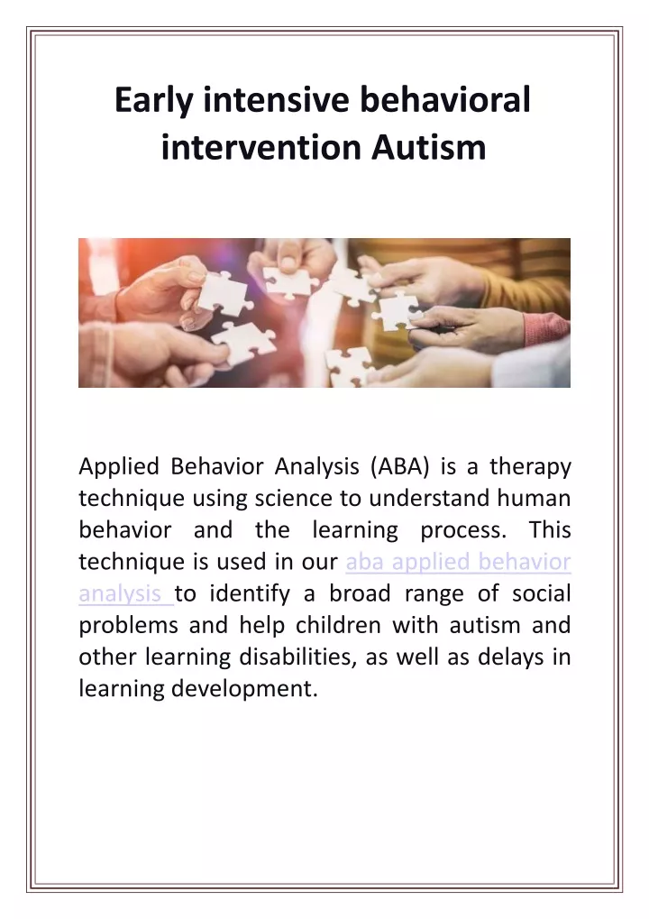 early intensive behavioral intervention autism