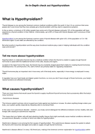 An In-Depth check out Hypothyroidism