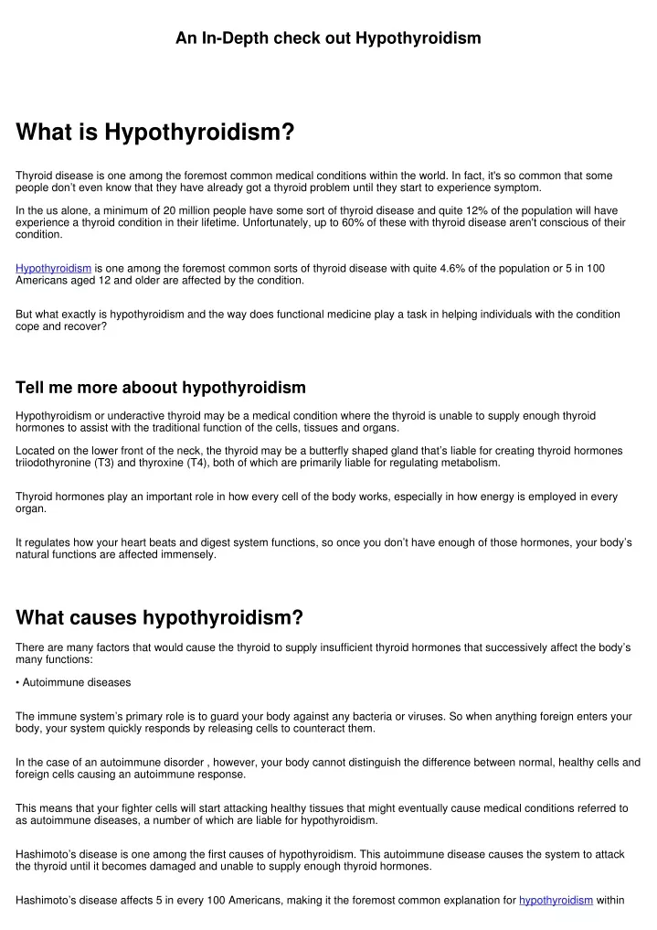 an in depth check out hypothyroidism