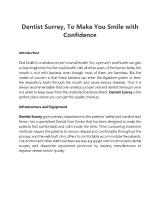 Dentist Surrey, To Make You Smile with Confidence